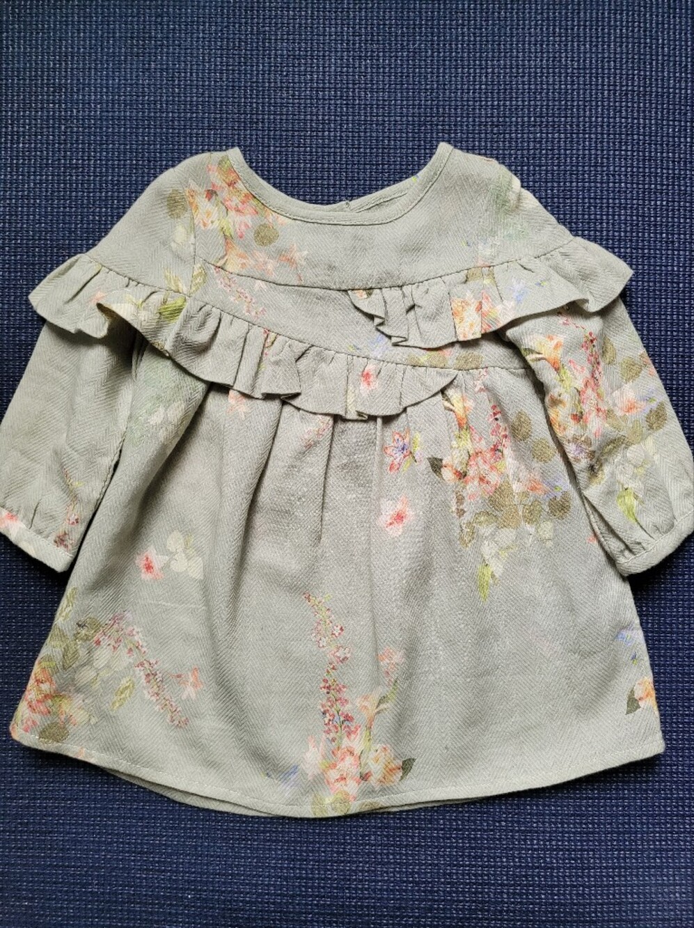 next Girls' Floral Ruffle Long-Sleeve Dress In Sage Green 3-6 Months